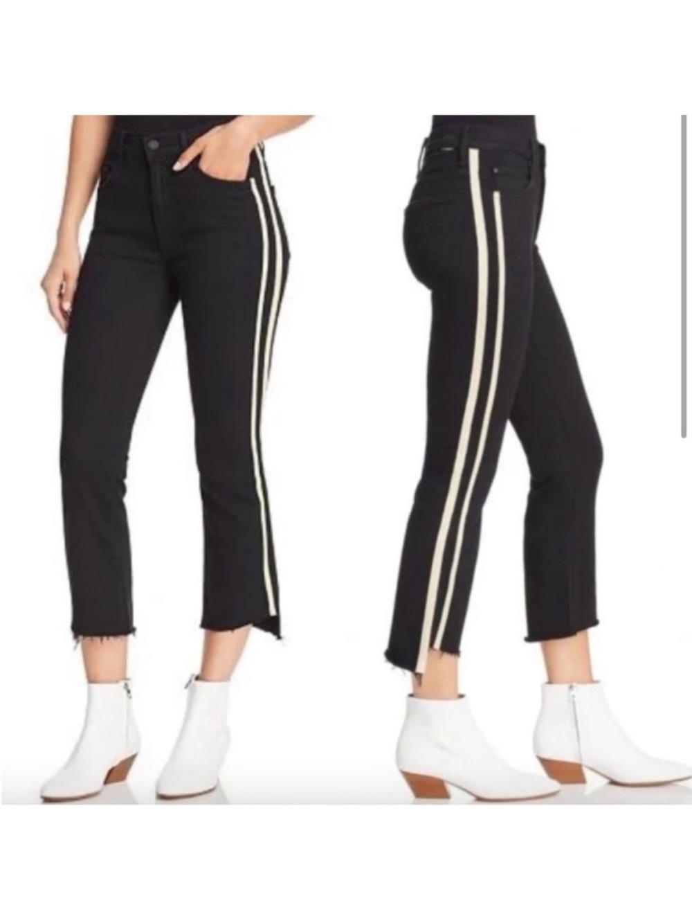 Mother Insider jeans Striped Crop Step-Hem Fray guilty racer black wash